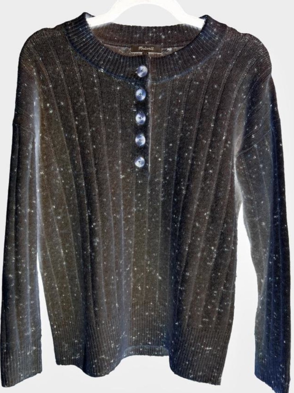 Madewell Black Speckled Ribbed Henley Crew Sweater XXS - Picture 4 of 6